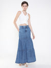 Women Solid Navy Blue Tiered Denim Skirt-LT-SO-102-Navyblue