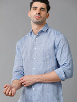 Mens Regular Fit Solid Blue Casual Linen Shirt-LUCAS-S