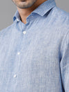 Mens Regular Fit Solid Blue Casual Linen Shirt-LUCAS-S