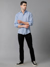 Mens Regular Fit Solid Blue Casual Linen Shirt-LUCAS-S