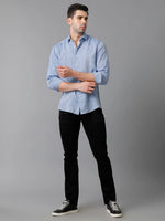 Mens Regular Fit Solid Blue Casual Linen Shirt-LUCAS-S