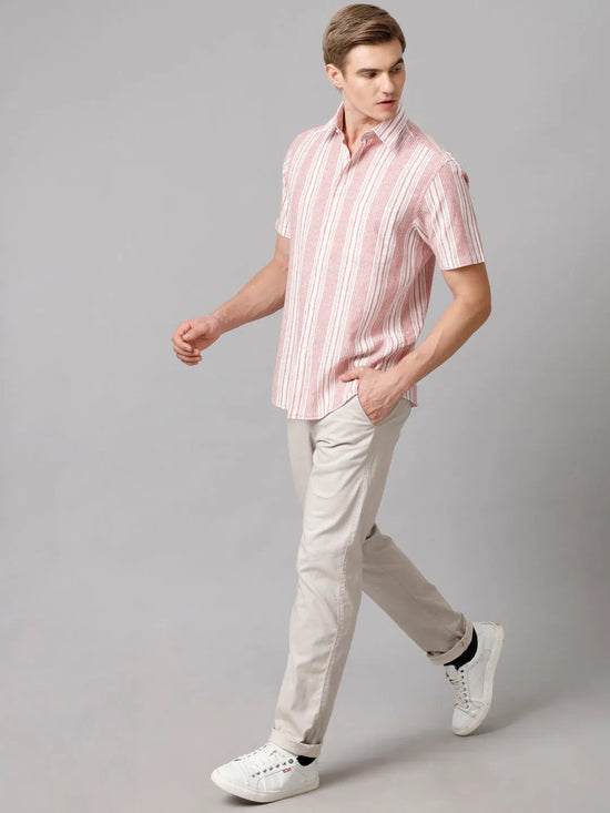 Men Striped Casual Pink Shirt