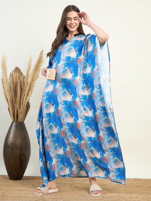 Blue Abstract Print Loungewear Kaftan