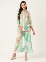 Indo Era green Printed Silk Blend Co-Ords