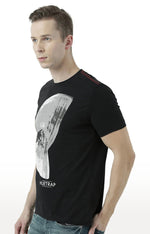 Huetrap Black Mens Short Sleeve Graphic Printed Tshirt-HT17MKGRABLK00709