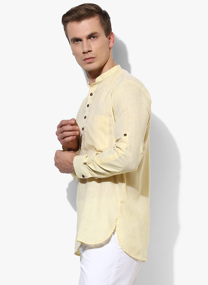 Hangup Men Slim Solid Men's Indian Wear-LemonKurta