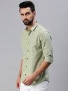 Men Spread Collar Printed Green Shirt-Leonardprint-950-Green