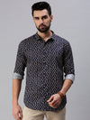 Men Spread Collar Printed Navy Blue Shirt-Leonardprint-953-Navyblue