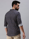 Men Spread Collar Printed Navy Blue Shirt-Leonardprint-953-Navyblue