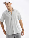 Men Spread Collar Floral Slim Fit White Shirt-Leshma-2635-White