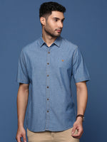 Men Solid Blue Slim Fit Shirt-Levi-2841-Blue