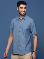 Men Solid Blue Slim Fit Shirt-Levi-2841-Blue