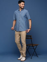 Men Solid Blue Slim Fit Shirt-Levi-2841-Blue