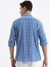 Men Spread Collar Checked Slim Fit Blue Shirt-Lewis-2530-Blue