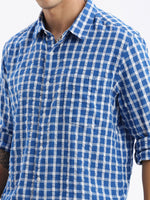 Men Spread Collar Checked Slim Fit Blue Shirt-Lewis-2530-Blue