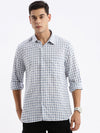 Men Spread Collar Checked Slim Fit Grey Shirt-Lewis-2531-Grey