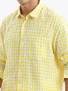 Men Spread Collar Checked Slim Fit Yellow Shirt-Lewis-2532-Yellow