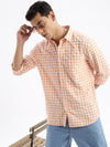 Men Spread Collar Checked Slim Fit Orange Shirt-Lewis-2534-Orange