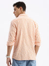 Men Spread Collar Checked Slim Fit Orange Shirt-Lewis-2534-Orange