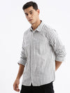 Men Spread Collar Striped Slim Fit Grey Shirt-Lewis-2535-Grey