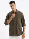 Men Spread Collar Checked Slim Fit Olive Shirt-Lewis-2537-Olive