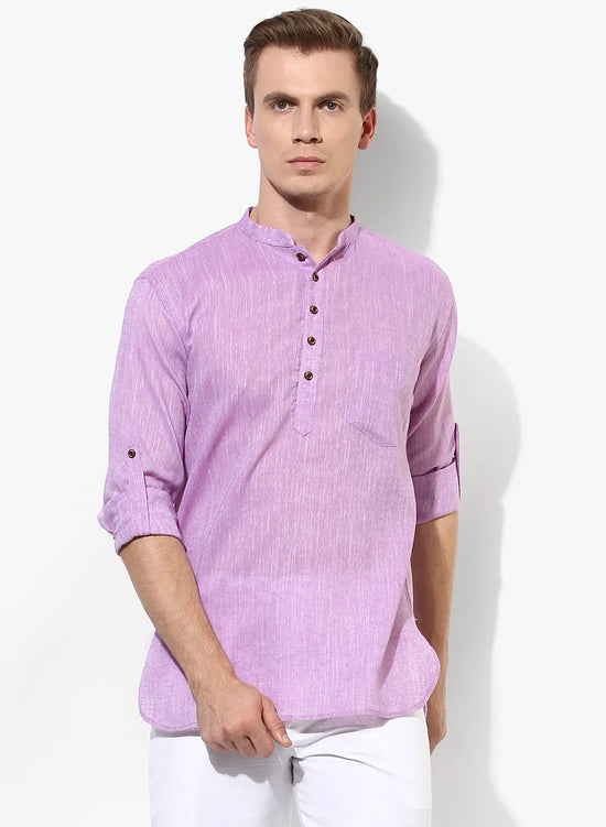 Hangup Men Slim Solid Men's Indian Wear-LightPurpleKurta