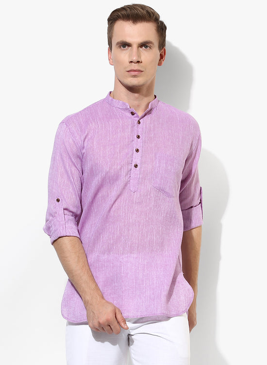 Hangup Men Slim Solid Men's Indian Wear-LightPurpleKurta