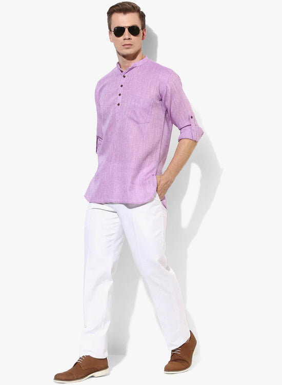 Hangup Men Slim Solid Men's Indian Wear-LightPurpleKurta