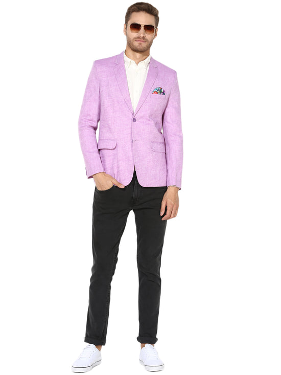 Hangup Men Standard Solid Men Formalwear-LightPurpleLinenBlazer