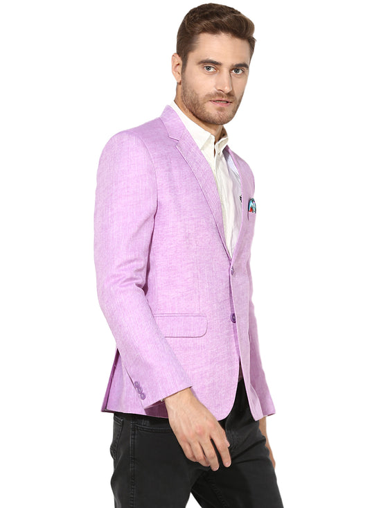 Hangup Men Standard Solid Men Formalwear-LightPurpleLinenBlazer