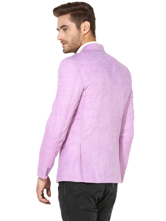 Hangup Men Standard Solid Men Formalwear-LightPurpleLinenBlazer