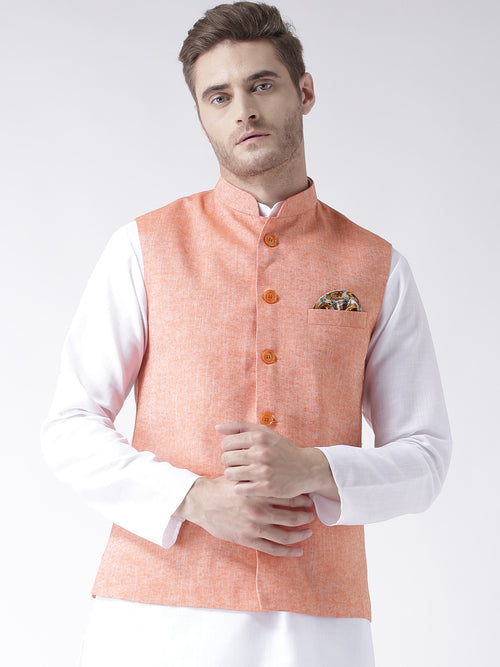 Hangup Men Standard Solid Men's Indian Wear-LinenBasketOrange