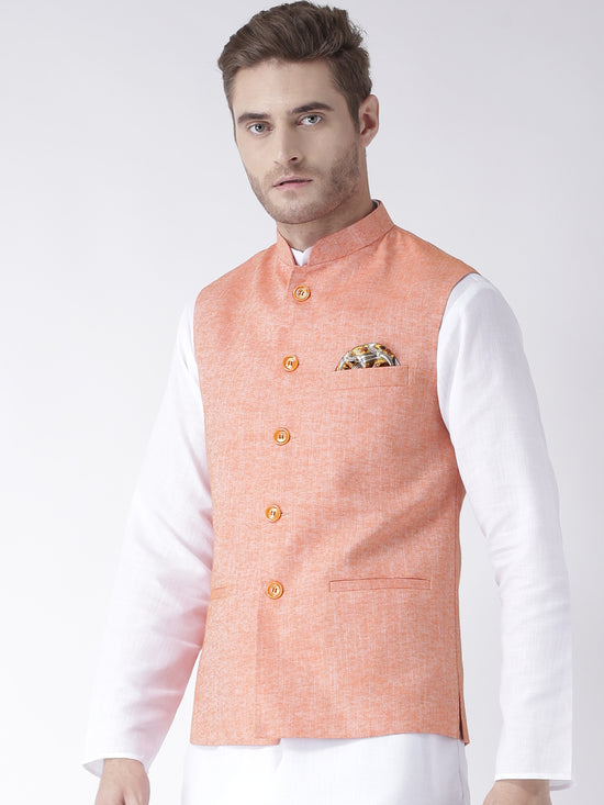 Hangup Men Standard Solid Men's Indian Wear-LinenBasketOrange