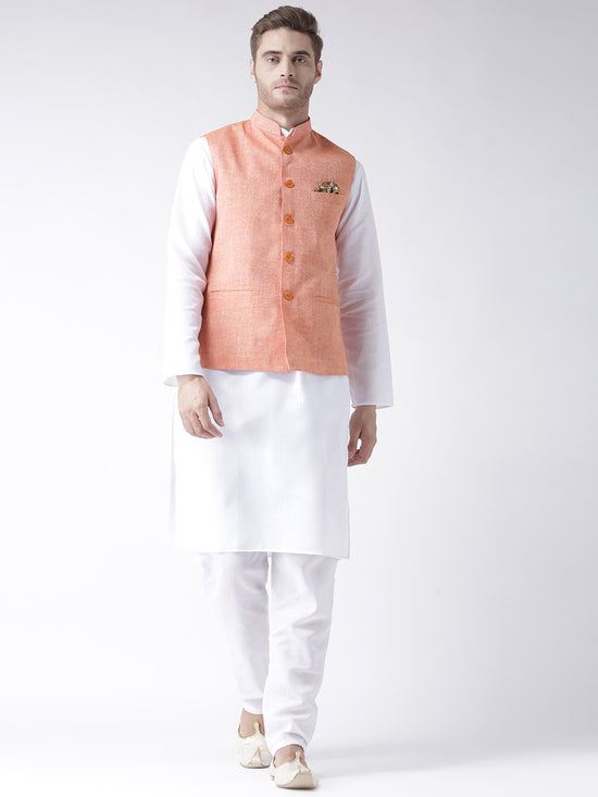 Hangup Men Standard Solid Men's Indian Wear-LinenBasketOrange