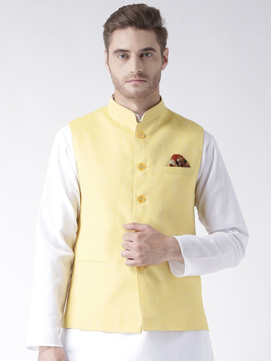 Hangup Men Standard Solid Men's Indian Wear-LinenBasketYellow