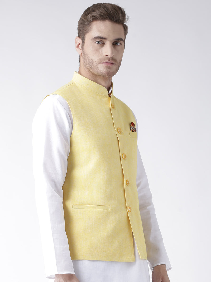 Hangup Men Standard Solid Men's Indian Wear-LinenBasketYellow