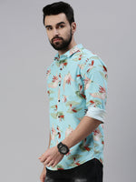 Men Spread Collar Printed Blue Shirt-Lovisprint-1026-Blue