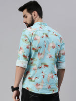 Men Spread Collar Printed Blue Shirt-Lovisprint-1026-Blue