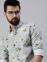 Men Spread Collar Printed Grey Shirt-Lovisprint-1027-Grey