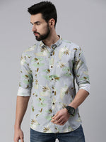 Men Spread Collar Printed Grey Shirt-Lovisprint-1027-Grey