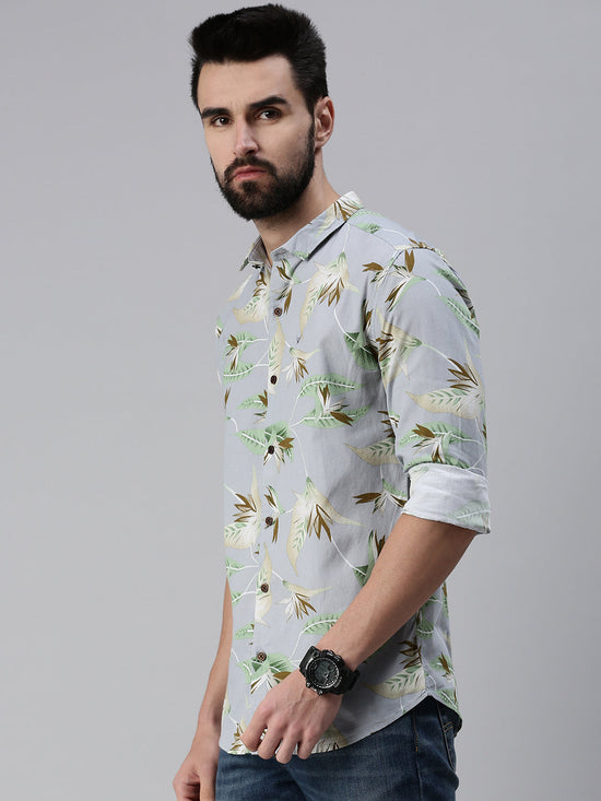 Men Spread Collar Printed Grey Shirt-Lovisprint-1027-Grey