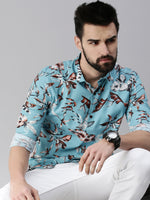 Men Spread Collar Printed Blue Shirt-Lovisprint-1028-Blue