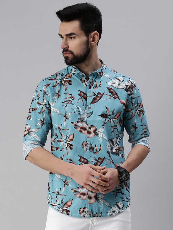 Men Spread Collar Printed Blue Shirt-Lovisprint-1028-Blue