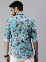 Men Spread Collar Printed Blue Shirt-Lovisprint-1028-Blue