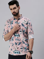 Men Spread Collar Printed Pink Shirt-Lovisprint-1029-Pink