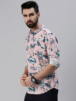 Men Spread Collar Printed Pink Shirt-Lovisprint-1029-Pink