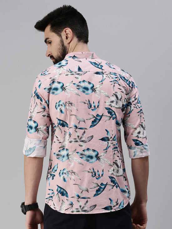 Men Spread Collar Printed Pink Shirt-Lovisprint-1029-Pink