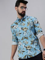 Men Spread Collar Printed Blue Shirt-Lovisprint-1030-Blue