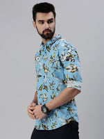 Men Spread Collar Printed Blue Shirt-Lovisprint-1030-Blue