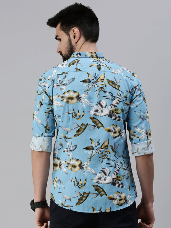 Men Spread Collar Printed Blue Shirt-Lovisprint-1030-Blue